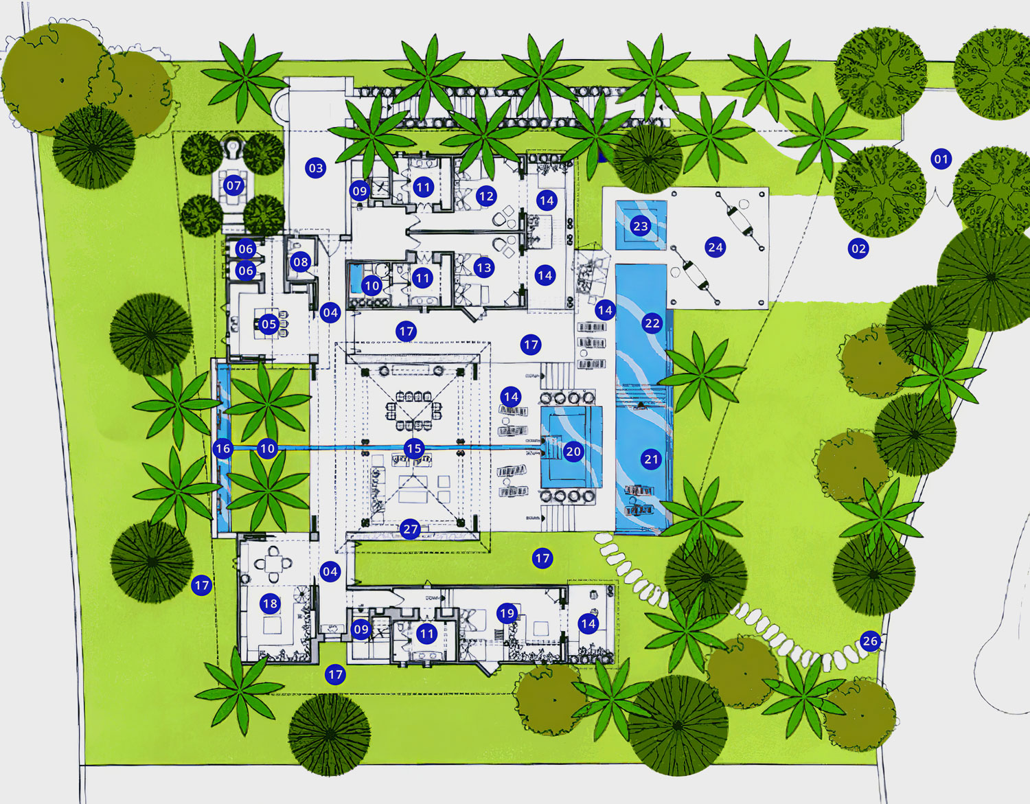 Casa Querencia - Luxury Home Rental - Main House Lower Floor Plan - Punta Mita Mexico